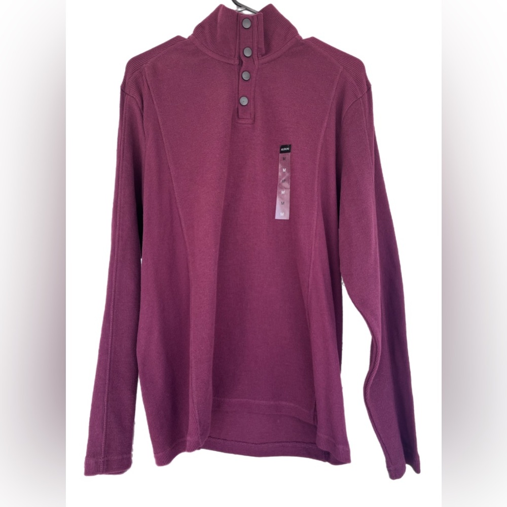 ALFANI Burgundy Snap Collar Long Sleeve Shirt Medium NWT